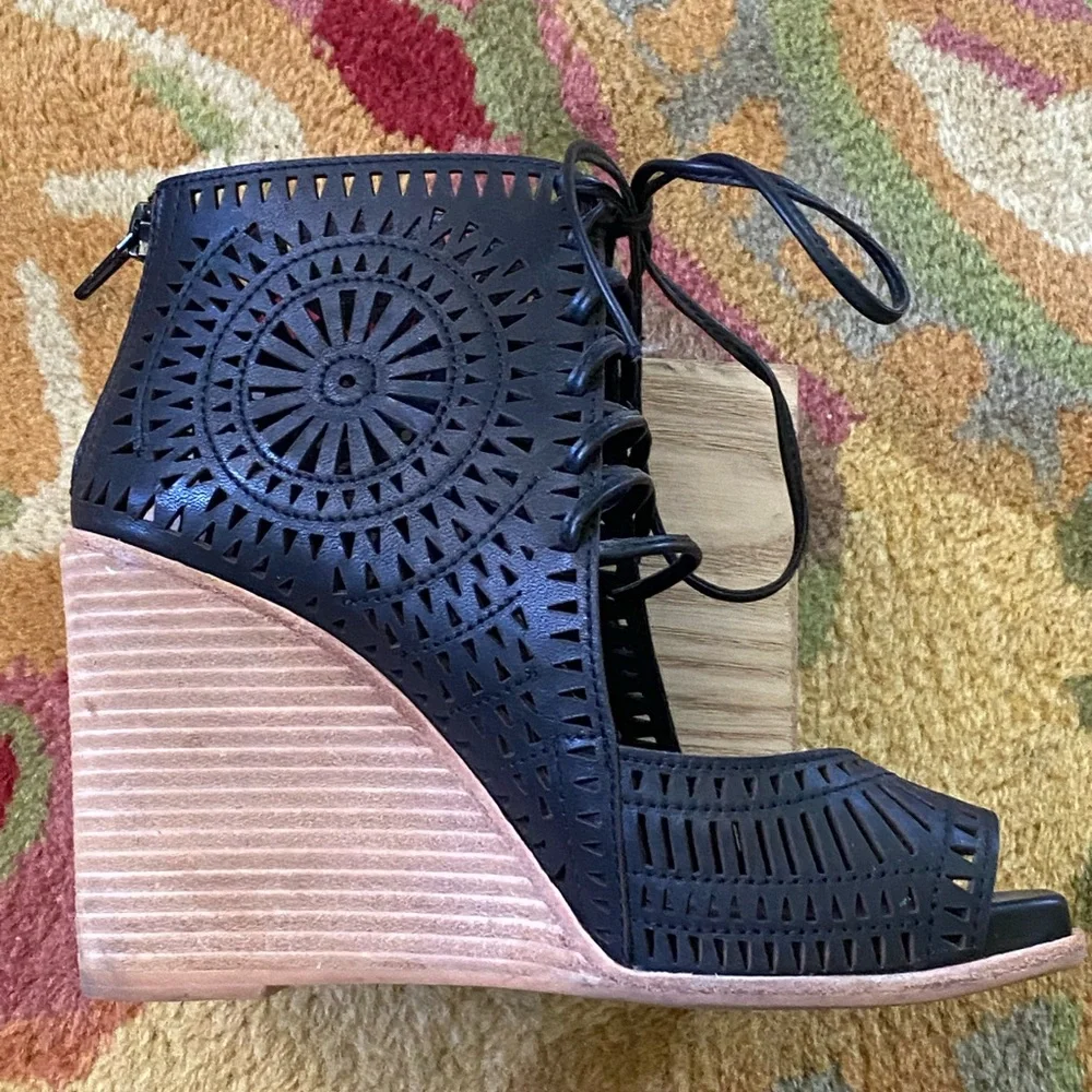 Jeffrey Campbell perforated black leather wedges size 6. - Picture 3 of 7